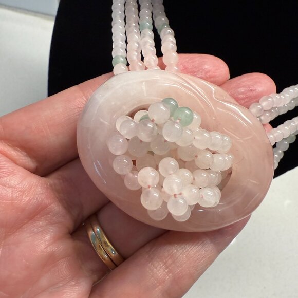 Beautiful Rose Quartz Donut with 4 Strand Bead Choker - Picture 5 of 9